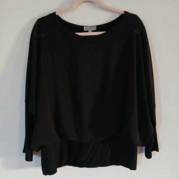 Joseph A black boho sheer batwing blouse with built-in tank size L - Picture 2 of 6